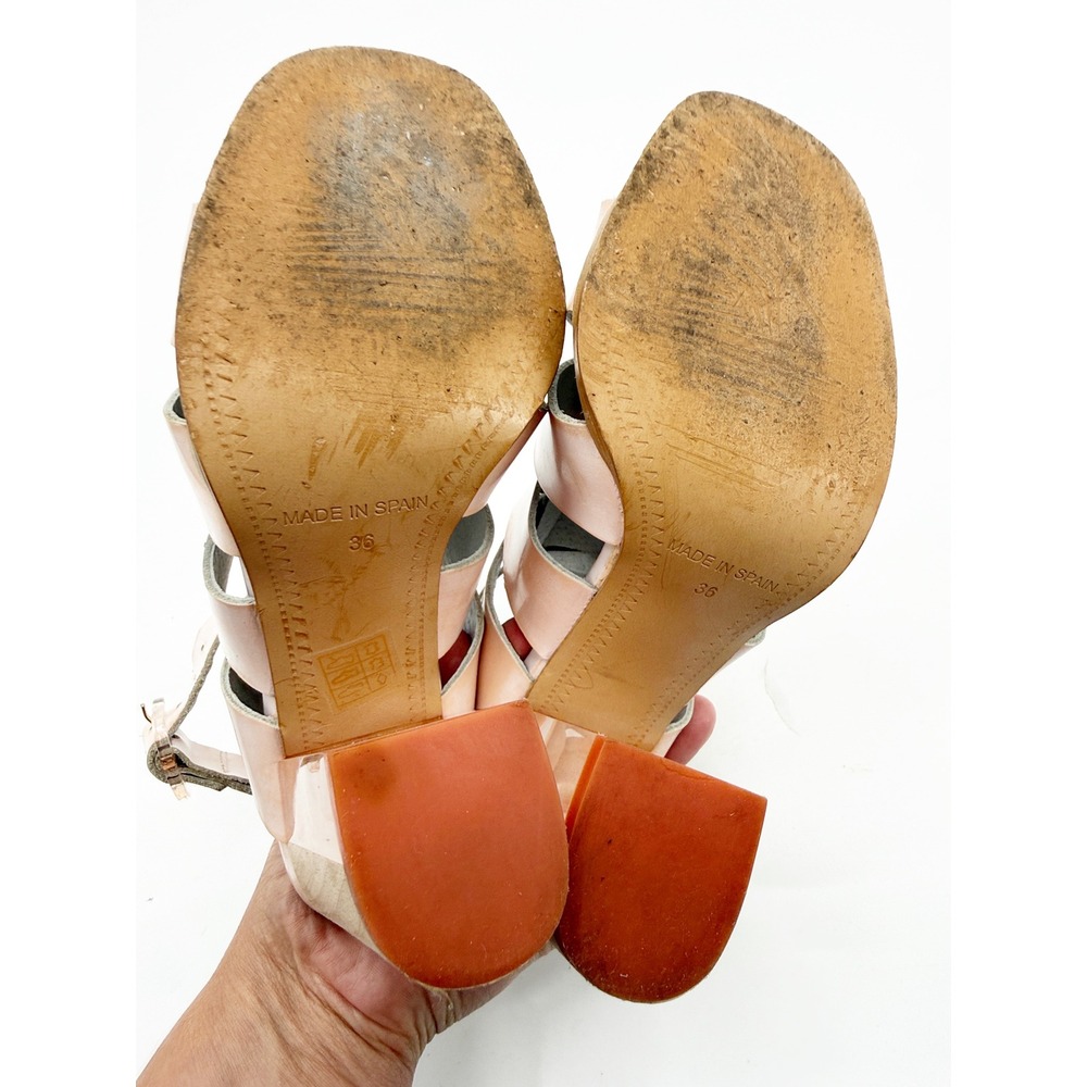 Miista Isabella Blush Pink Leather Cage Sandals Lucite Wood Block Heel 36 Spain - Picture 8 of 13